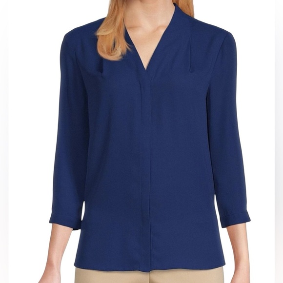 Investments Women’s Plus Size Blue Caroline Button Down Blouse V-Neck Sz 2X - Picture 1 of 13